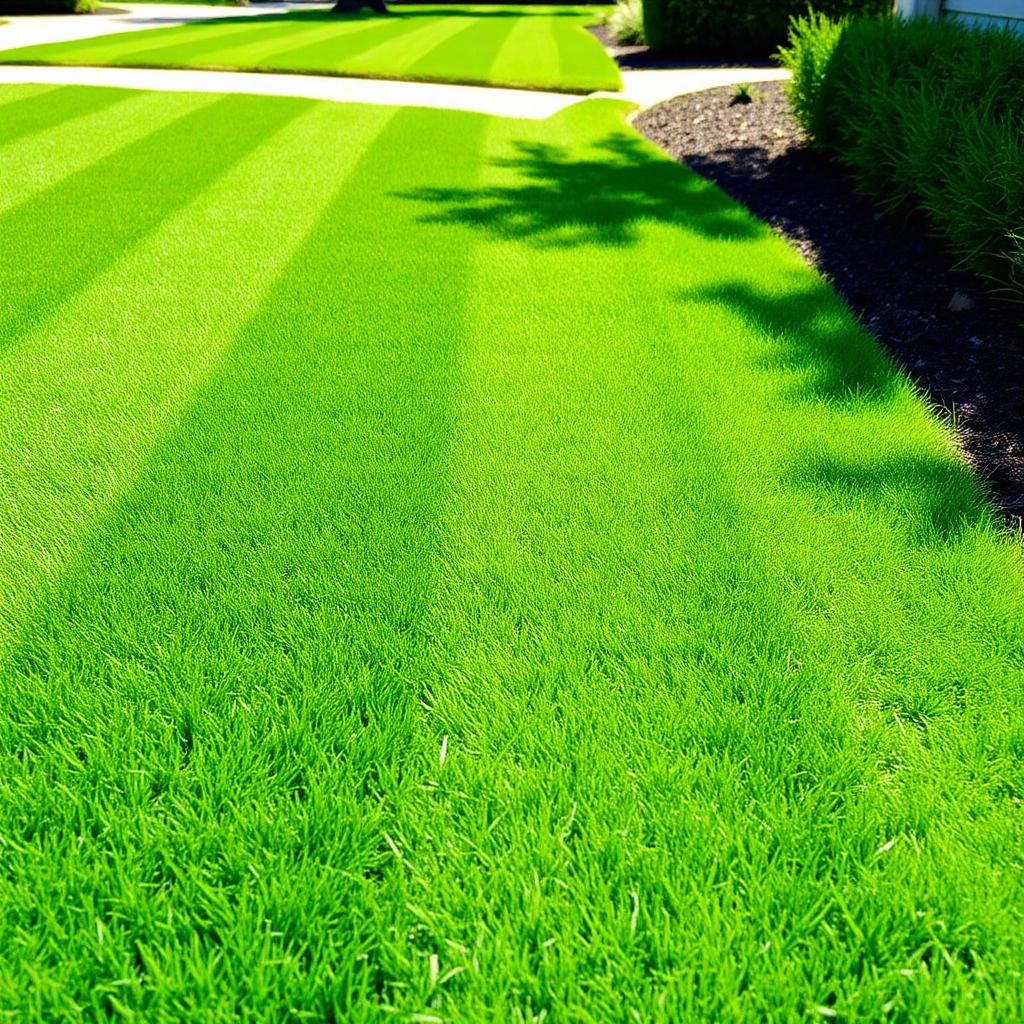 Freshly mowed lawn with clean mowing stripes and crisp edging